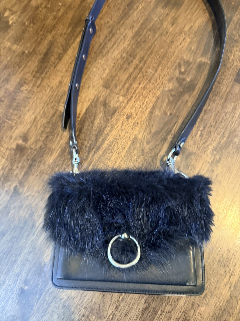 Rebecca Minkoff Faux Fur Jean Leather Crossbody Bag, HH18EFXD30, Black